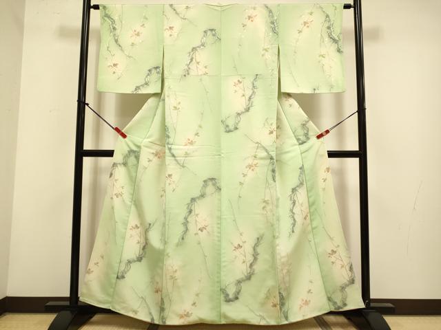 平和屋着物▼上質な小紋 寿光織 枝花文 暈し染め 正絹 逸品 DABH4890du