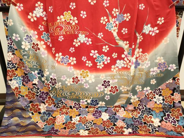 平和屋本店●お引きずり・お引き摺り・引き振袖 和装 結婚式 舞妓 芸妓 芸者 衣装 流水舞桜文 暈し染め 金銀彩 逸品 DABH4894du