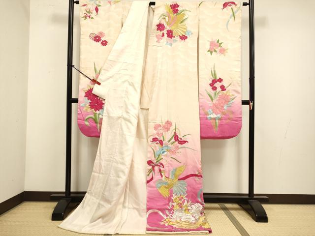 平和屋本店●お引きずり・お引き摺り・引き振袖 和装 結婚式 舞妓 芸妓 芸者 衣装 総刺繍 花鳥文 暈し染め 金銀糸 逸品 DABH4902du