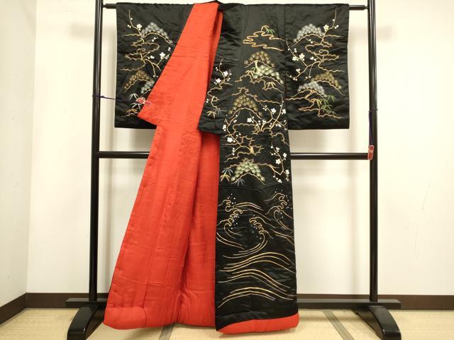 平和屋本店●色打掛 お引きずり 和装 婚礼 結婚式 花嫁 神社挙式 駒刺繍 飛鶴 蓑亀 松竹梅 黒地 逸品 DABH4921du