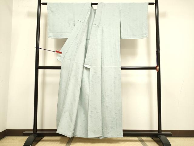 平和屋着物▽上質な色無地 単衣 青海波地紋 灰青色 正絹 逸品 DABH4940du