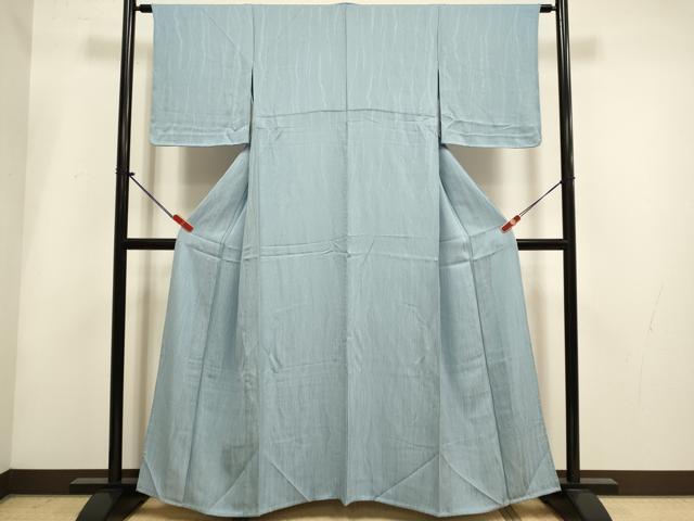 平和屋着物▽上質な色無地 単衣 変わり縞地紋 濃い灰青色 正絹 逸品 DABH4945du