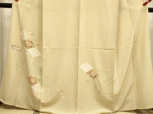 平和屋着物▽訪問着 単衣 駒刺繍 松葉花文 金彩 そごう扱い 正絹 逸品 DABH4956du