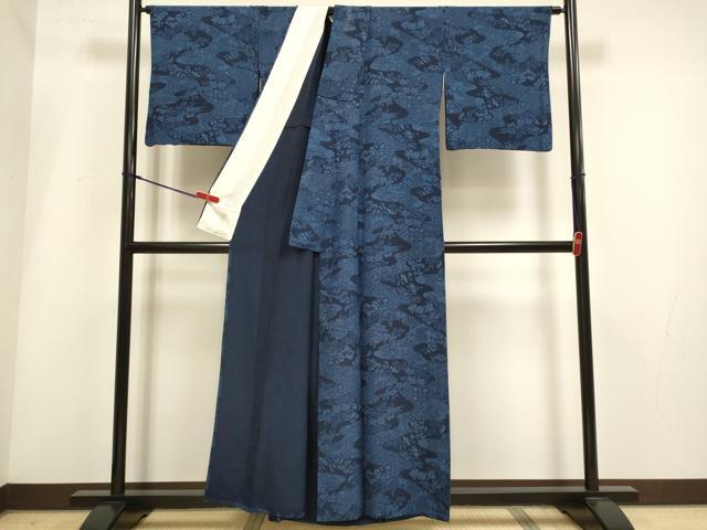 平和屋着物▽上質な小紋 単衣 藍 花鳥文 正絹 逸品 DABH4960du