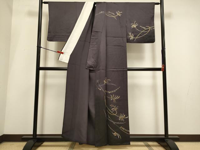 平和屋着物▽訪問着 単衣 草葉文 暈し染め 金彩 正絹 逸品 DABH4963du