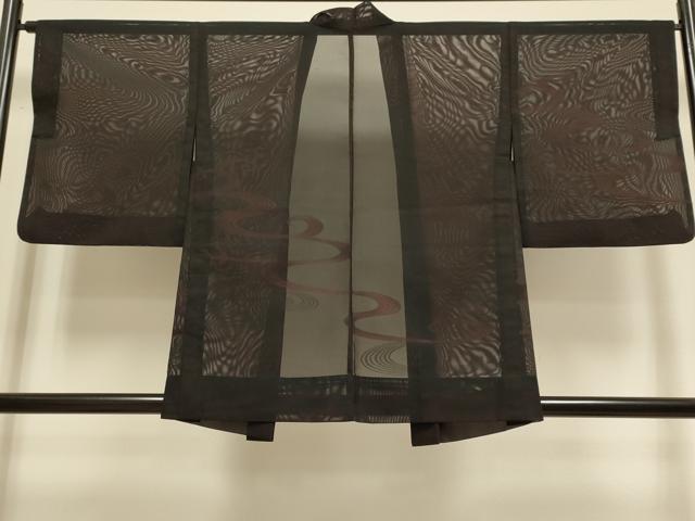 平和屋着物▽羽織 スリーシーズン 春夏秋 塵除け 流水文 黒地 正絹 逸品 DABH4973du