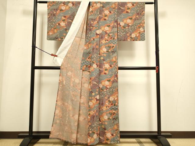 平和屋着物▽小紋 単衣 辻が花 洗える着物 DABH4985du