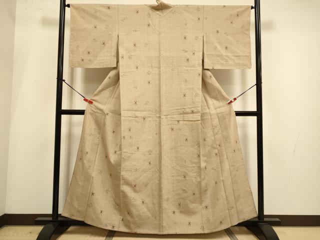平和屋着物▽上質な紬 単衣 琉球絣文様 正絹 逸品 DABH4988du