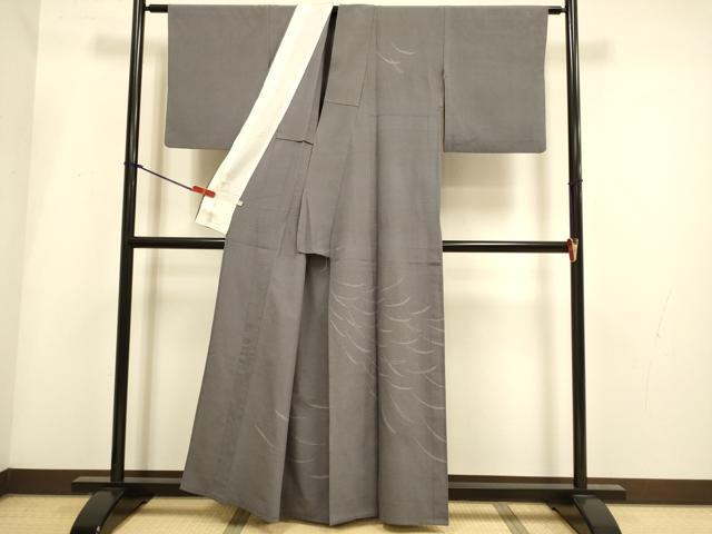 平和屋着物▽本塩沢 単衣 訪問着 舞葉文 正絹 逸品 DABH4991du