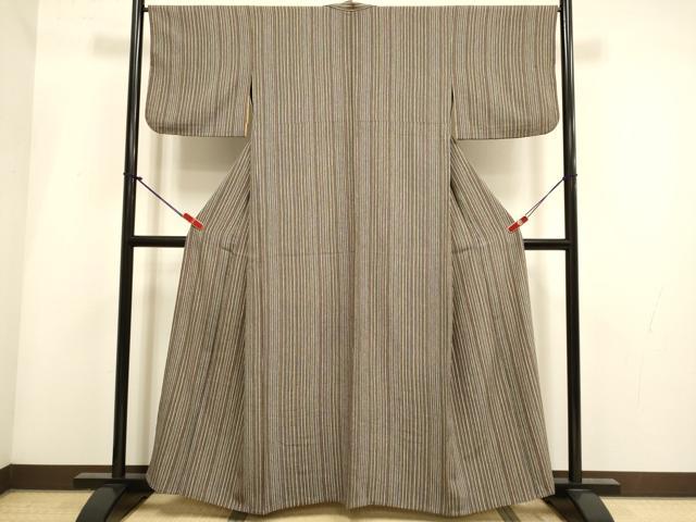 平和屋着物▽上質な小紋 単衣 縞 正絹 逸品 DABH4992du