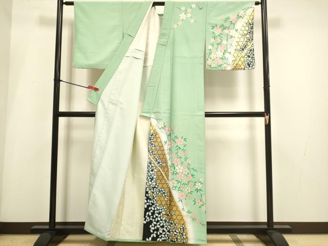 平和屋着物▽訪問着 単衣 枝桜文 暈し染め 金彩 洗える着物 DABH4994du