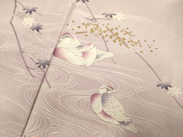 平和屋着物▽訪問着 単衣 流水鴛鴦文 暈し染め 金彩 正絹 逸品 DABH4998du