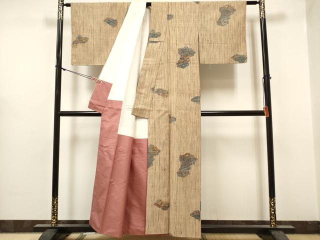 平和屋着物■上質な紬 切嵌花松文 正絹 逸品 DABH5015ea