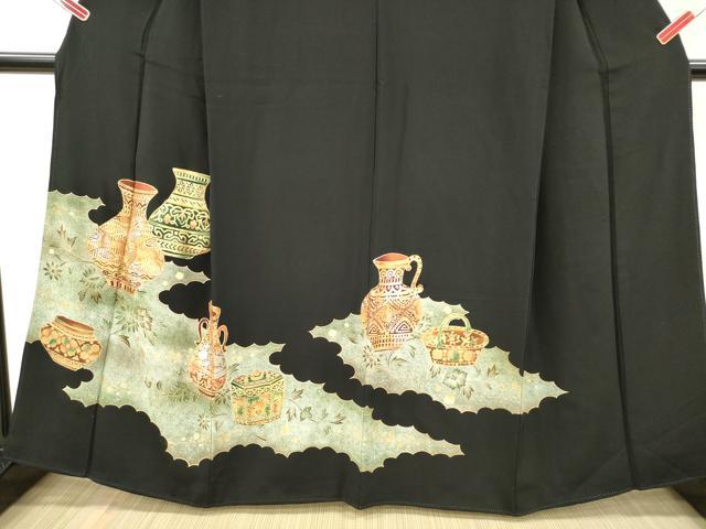 平和屋着物■豪華黒留袖 駒刺繍 陶器花文 金銀彩 正絹 逸品 DABH5023ea