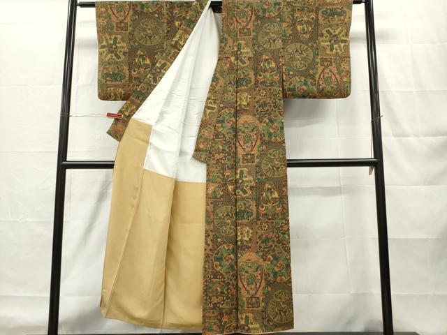 平和屋着物■上質な小紋 陶器更紗花文 鬼しぼ縮緬 正絹 逸品 DABH5031ea