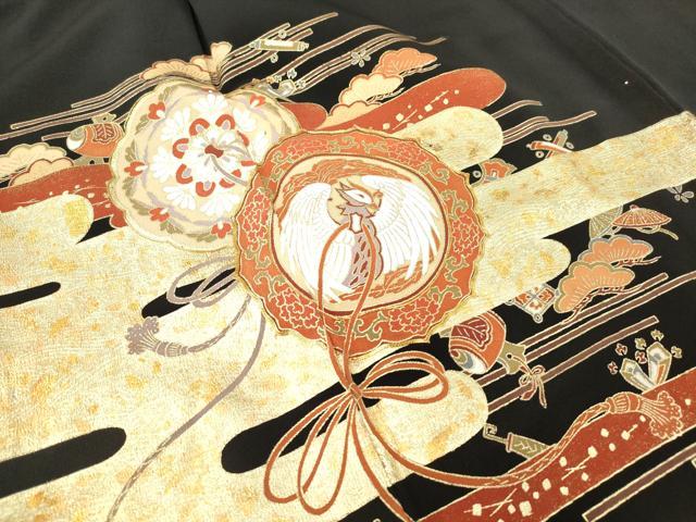 平和屋着物■豪華黒留袖 駒刺繍 鏡裏宝尽くし花文 松竹梅 金彩 正絹 逸品 DABH5037ea