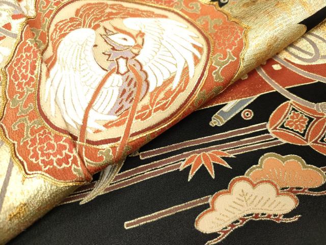 平和屋着物■豪華黒留袖 駒刺繍 鏡裏宝尽くし花文 松竹梅 金彩 正絹 逸品 DABH5037ea
