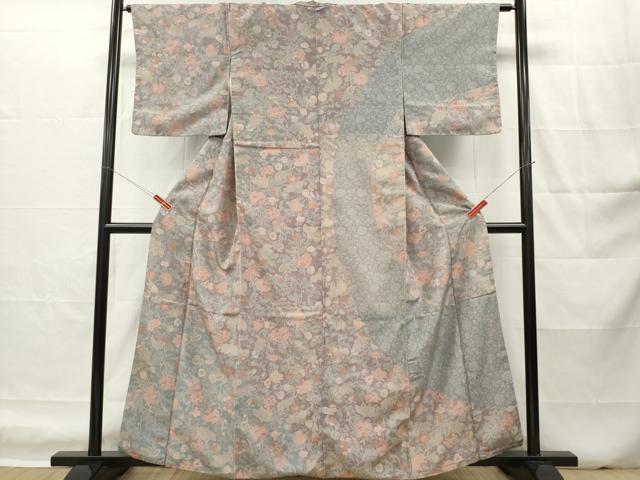 平和屋着物■訪問着 紬地 花唐草文 正絹 逸品 DABH5039ea