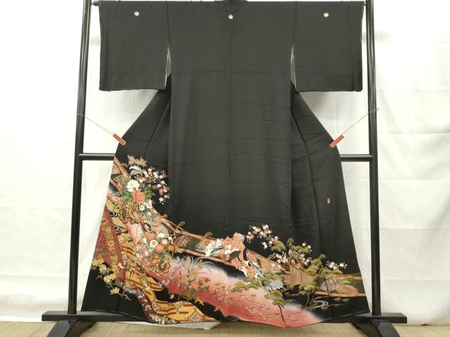 平和屋着物■豪華黒留袖 作家物 女人御簾花車文 松竹梅 金彩 正絹 逸品 DABH5040ea