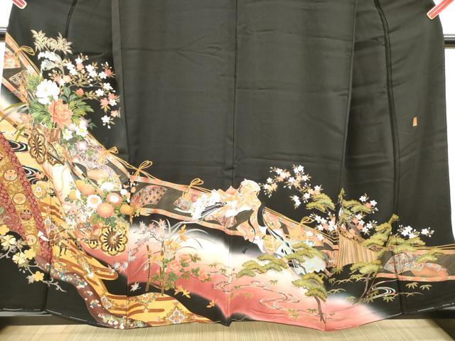 平和屋着物■豪華黒留袖 作家物 女人御簾花車文 松竹梅 金彩 正絹 逸品 DABH5040ea