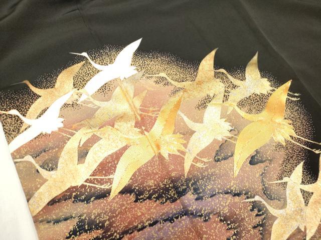 平和屋着物■豪華黒留袖 作家物 駒刺繍 流水飛鶴文 金彩 正絹 逸品 DABH5042ea