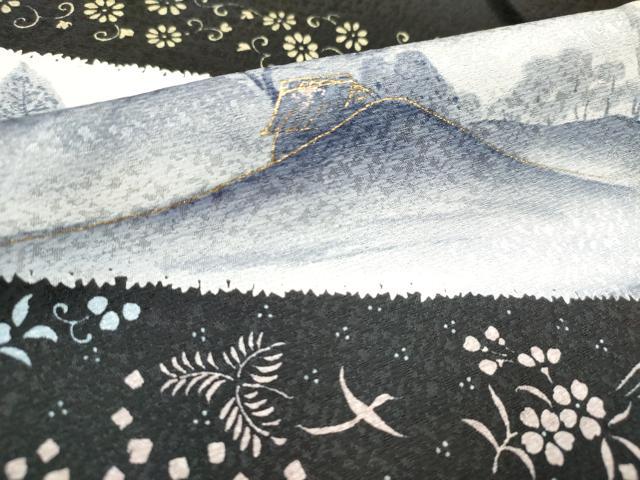 平和屋着物■訪問着 手描き 風景鳳凰花文 黒地 金彩 洗える着物 DABH5054ea