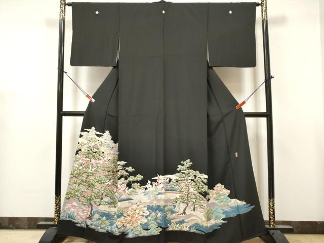 平和屋着物■豪華黒留袖 友禅 作家物 風景花松文 正絹 逸品 DABH5062ea