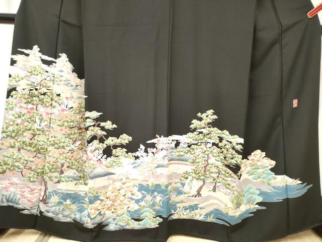 平和屋着物■豪華黒留袖 友禅 作家物 風景花松文 正絹 逸品 DABH5062ea