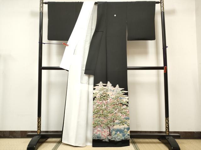 平和屋着物■豪華黒留袖 友禅 作家物 風景花松文 正絹 逸品 DABH5062ea