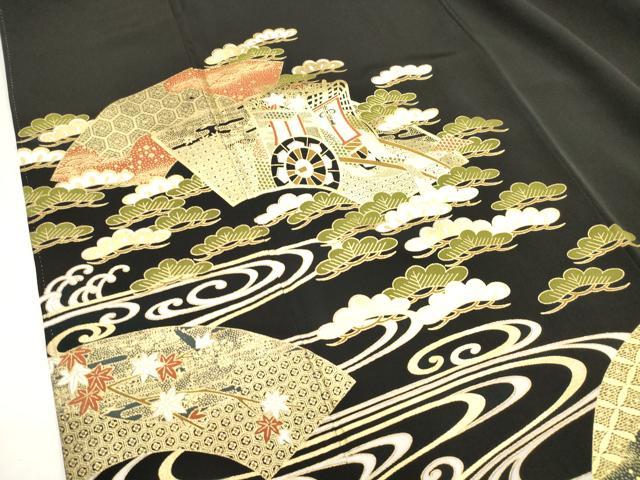 平和屋着物■豪華黒留袖 地紙重ね 流水松文 金彩 正絹 逸品 DABH5076ea