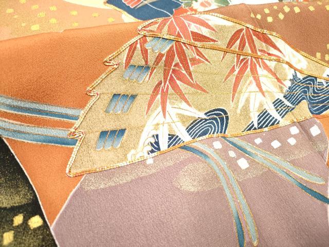 平和屋着物■豪華黒留袖 駒刺繍 色紙重ね 檜扇花文 暈し染め 金銀彩 正絹 逸品 DABH5078ea