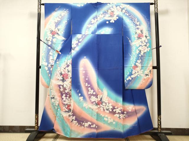 平和屋着物■豪華振袖 飛鶴花文 暈し染め 金彩 正絹 逸品 DABH5079ea