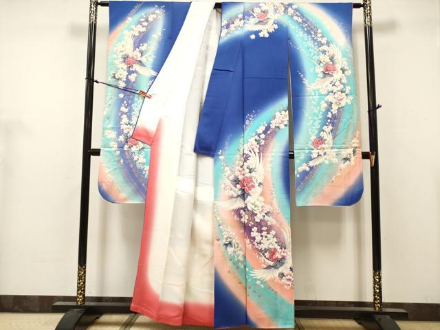 平和屋着物■豪華振袖 飛鶴花文 暈し染め 金彩 正絹 逸品 DABH5079ea