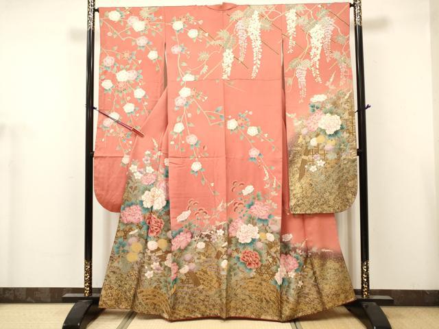 平和屋着物■豪華振袖 駒刺繍 枝垂れ桜 籬牡丹花文 暈し染め 金彩 正絹 逸品 DABH5081ea