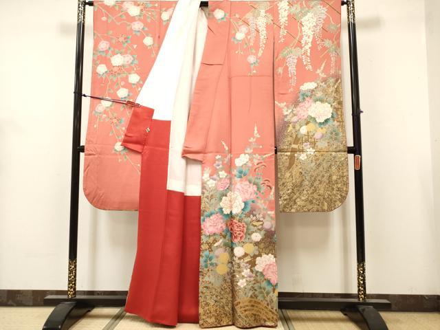 平和屋着物■豪華振袖 駒刺繍 枝垂れ桜 籬牡丹花文 暈し染め 金彩 正絹 逸品 DABH5081ea