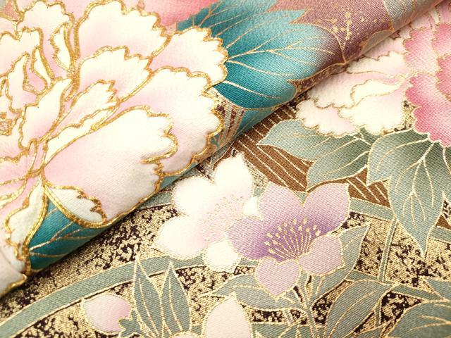 平和屋着物■豪華振袖 駒刺繍 枝垂れ桜 籬牡丹花文 暈し染め 金彩 正絹 逸品 DABH5081ea