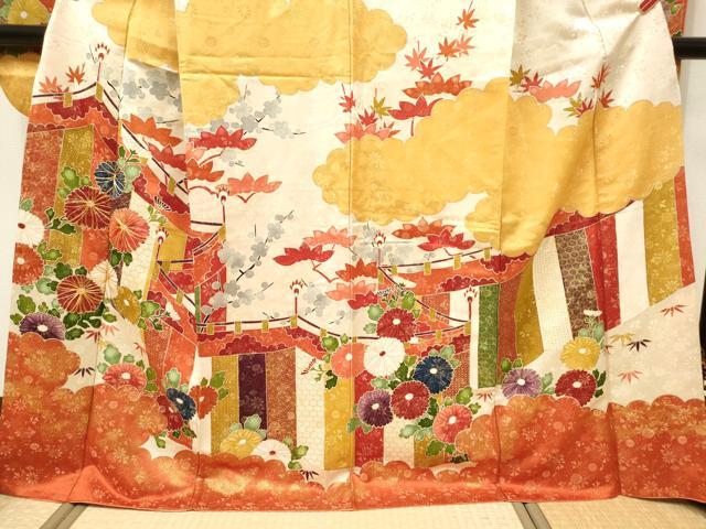平和屋着物■豪華振袖 駒刺繍 幔幕雲重ね花文 松竹梅 金彩 金通し地 正絹 逸品 DABH5084ea