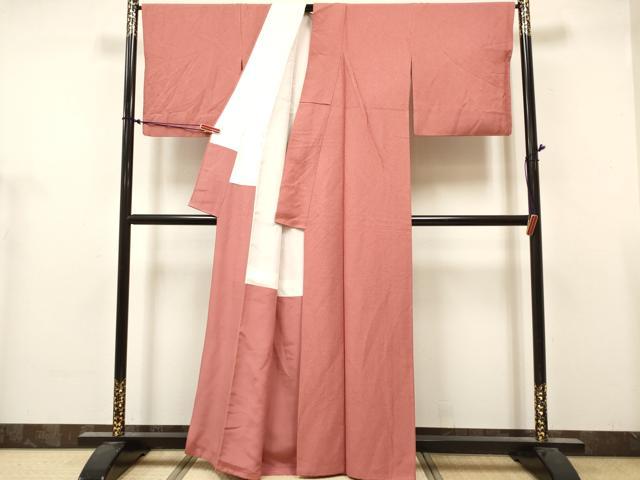 平和屋着物■上質な色無地 干割れ地紋 甚三紅色 正絹 逸品 DABH5089ea