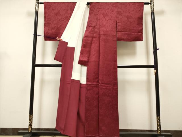 平和屋着物■上質な色無地 唐草地紋 葡萄茶色 正絹 逸品 DABH5090ea