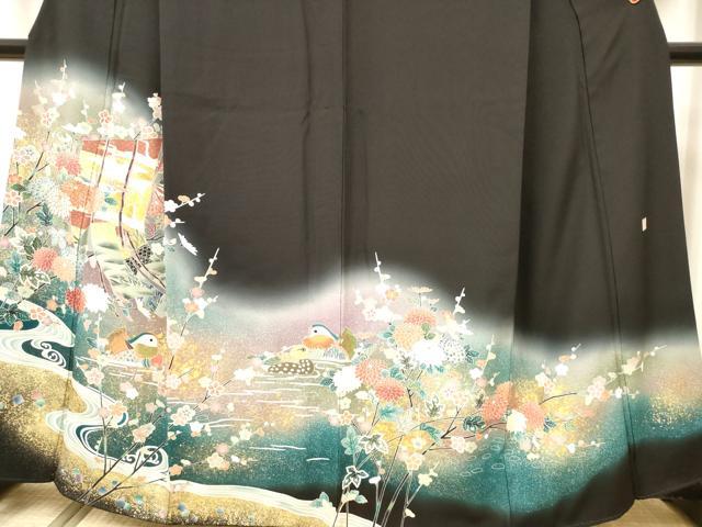 平和屋着物■豪華黒留袖 作家物 駒刺繍 鴛鴦流水花文 几帳 暈し染め 金銀彩 正絹 逸品 DABH5105ea