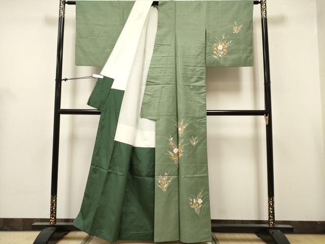 平和屋着物■訪問着 紬地 草花文 正絹 逸品 DABH5119ea