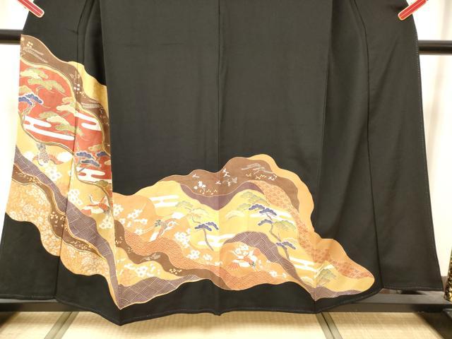 平和屋着物■豪華黒留袖 駒刺繍 道長飛鶴花松文 金彩 正絹 逸品 DABH5120ea