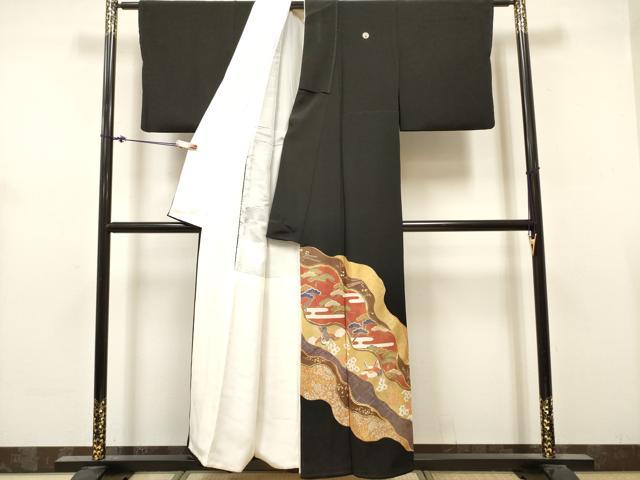 平和屋着物■豪華黒留袖 駒刺繍 道長飛鶴花松文 金彩 正絹 逸品 DABH5120ea