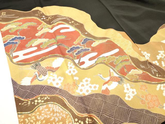 平和屋着物■豪華黒留袖 駒刺繍 道長飛鶴花松文 金彩 正絹 逸品 DABH5120ea
