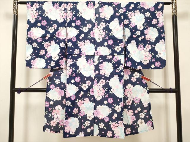 平和屋着物*夏物 綿紅梅 浴衣 女の子 子供 雪輪撫子文 綿 逸品 未使用 DABH5124ea