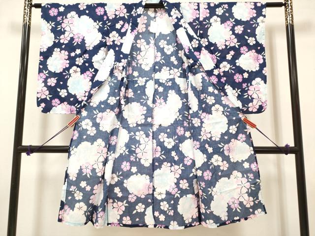 平和屋着物*夏物 綿紅梅 浴衣 女の子 子供 雪輪撫子文 綿 逸品 未使用 DABH5124ea