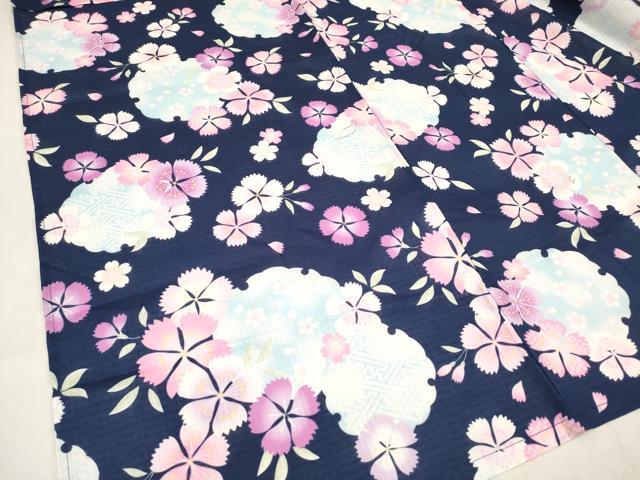 平和屋着物*夏物 綿紅梅 浴衣 女の子 子供 雪輪撫子文 綿 逸品 未使用 DABH5124ea