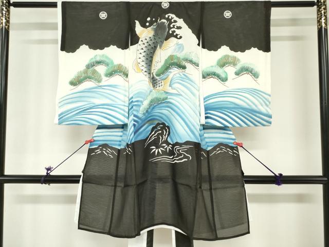 平和屋着物*夏物 お宮参り 男の子 祝着 産着 初着 のしめ 絽 手描き 鯉 笠松 金彩 DABH5230ea