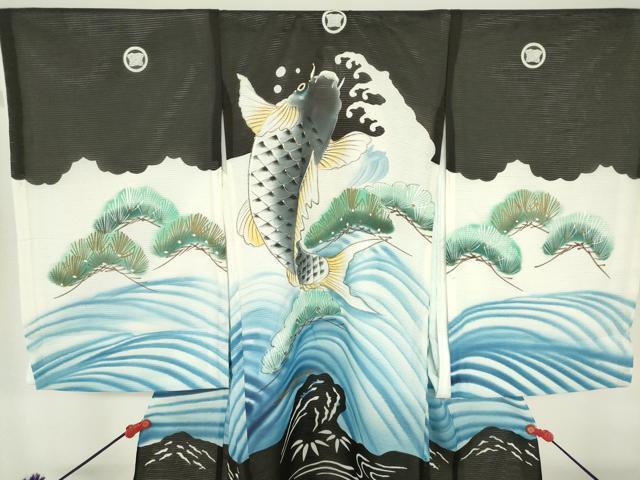 平和屋着物*夏物 お宮参り 男の子 祝着 産着 初着 のしめ 絽 手描き 鯉 笠松 金彩 DABH5230ea
