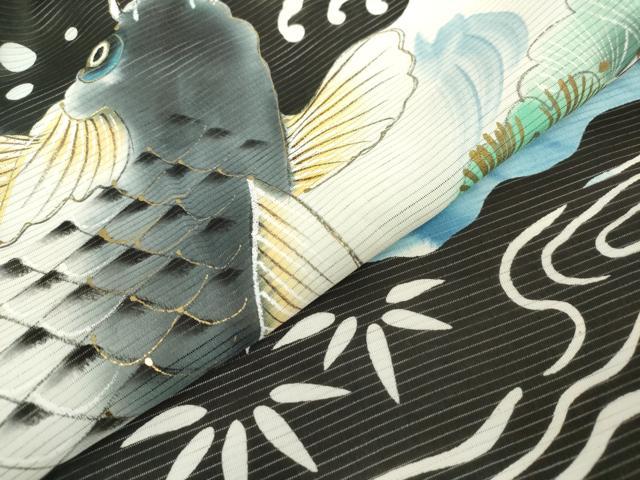 平和屋着物*夏物 お宮参り 男の子 祝着 産着 初着 のしめ 絽 手描き 鯉 笠松 金彩 DABH5230ea